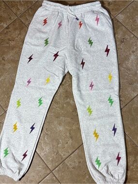 Queen of Sparkles Lightning Bolt Sweatpants Size L White Sequin Joggers